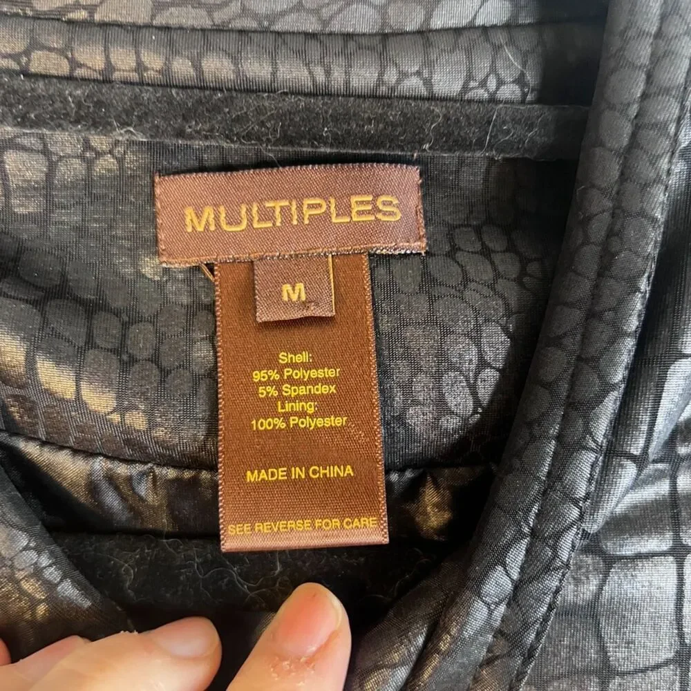 Multiples Faux Leather Faux Crocodile Zip Up Edgy Jacket Size MD‎ Punk Grunge